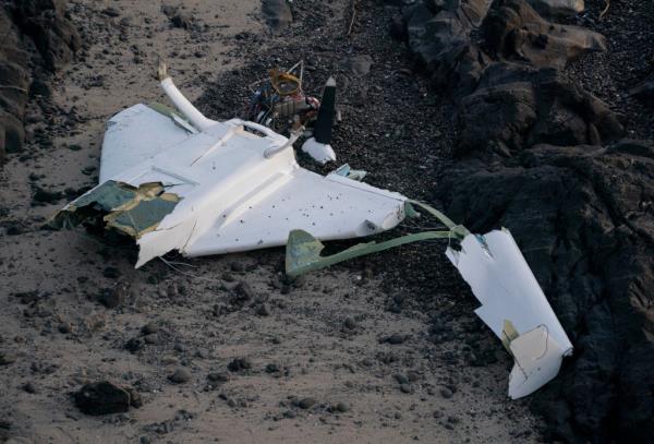 The wreckage is seen after a small plane crashes in the waters off Half Moon Bay on January 15, 2024 in San Mateo County, California.