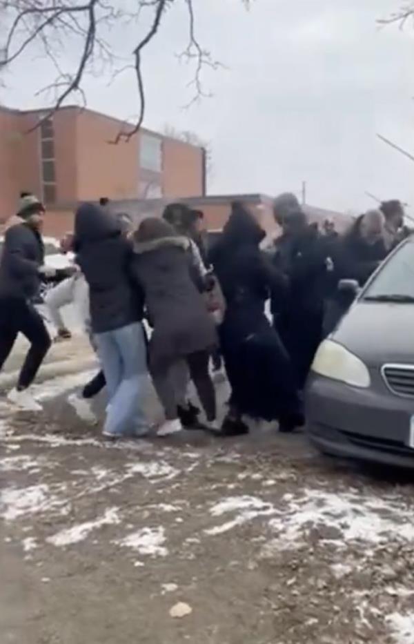 A photo of kids fighting at a Minneapolis high school.