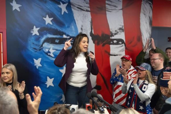 MANCHESTER, NH USA - JANUARY 20, 2024 - NY Rep. Elise Stefanik visits Trumpâs New Hampshire headquarters . (Aristide Eco<em></em>nomopoulos for The NY Post)