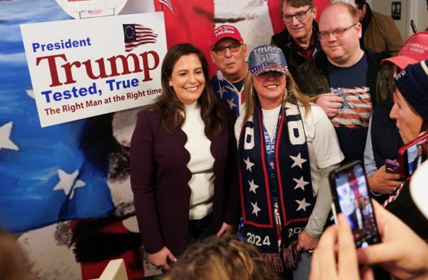 U.S. Representative Elise Stefanik (R-NY) poses for a photo after speaking at Team Trump New Hampshire Headquarters ahead of the state's nominating co<em></em>ntest in Manchester, New Hampshire, U.S., January 20, 2024. REUTERS/Kevin Lamarque
