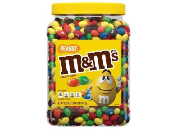 plastic co<em></em>ntainer of peanut M&M's