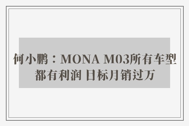 何小鹏：MONA M03所有车型都有利润 目标月销过万